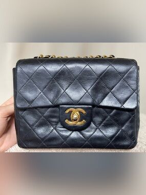 Chanel Black Quilted Leather Square Mini Flap Bag with Gold CC Turnlock